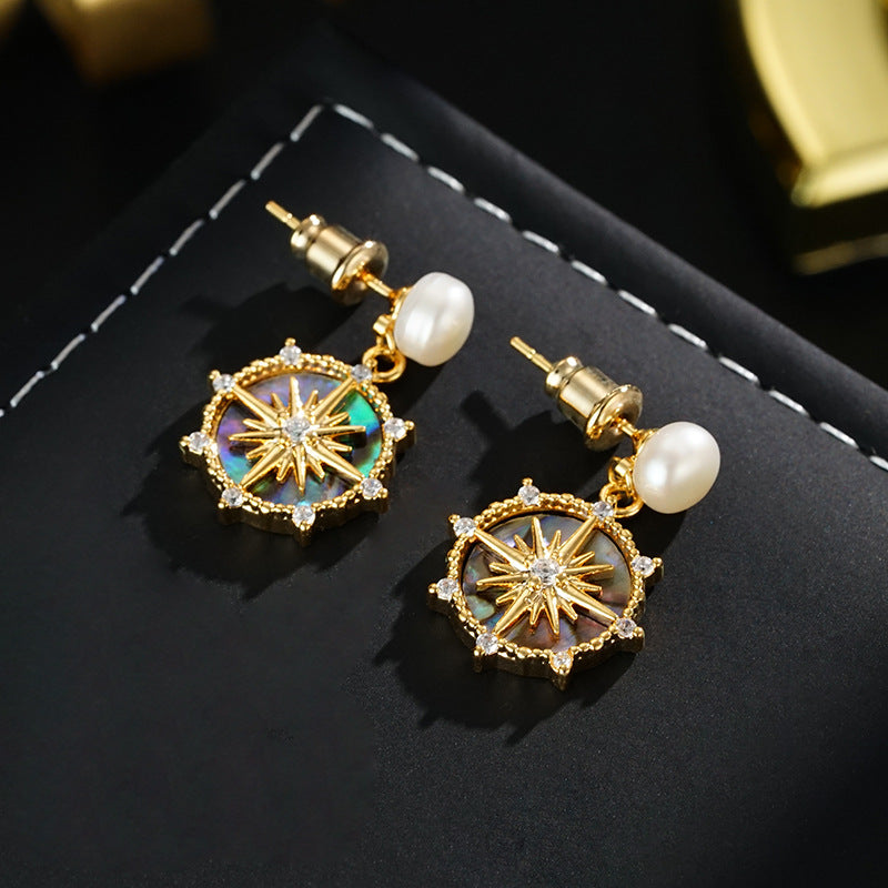 Wholesale Natural  beads abalone shell eight mans star pendant earrings