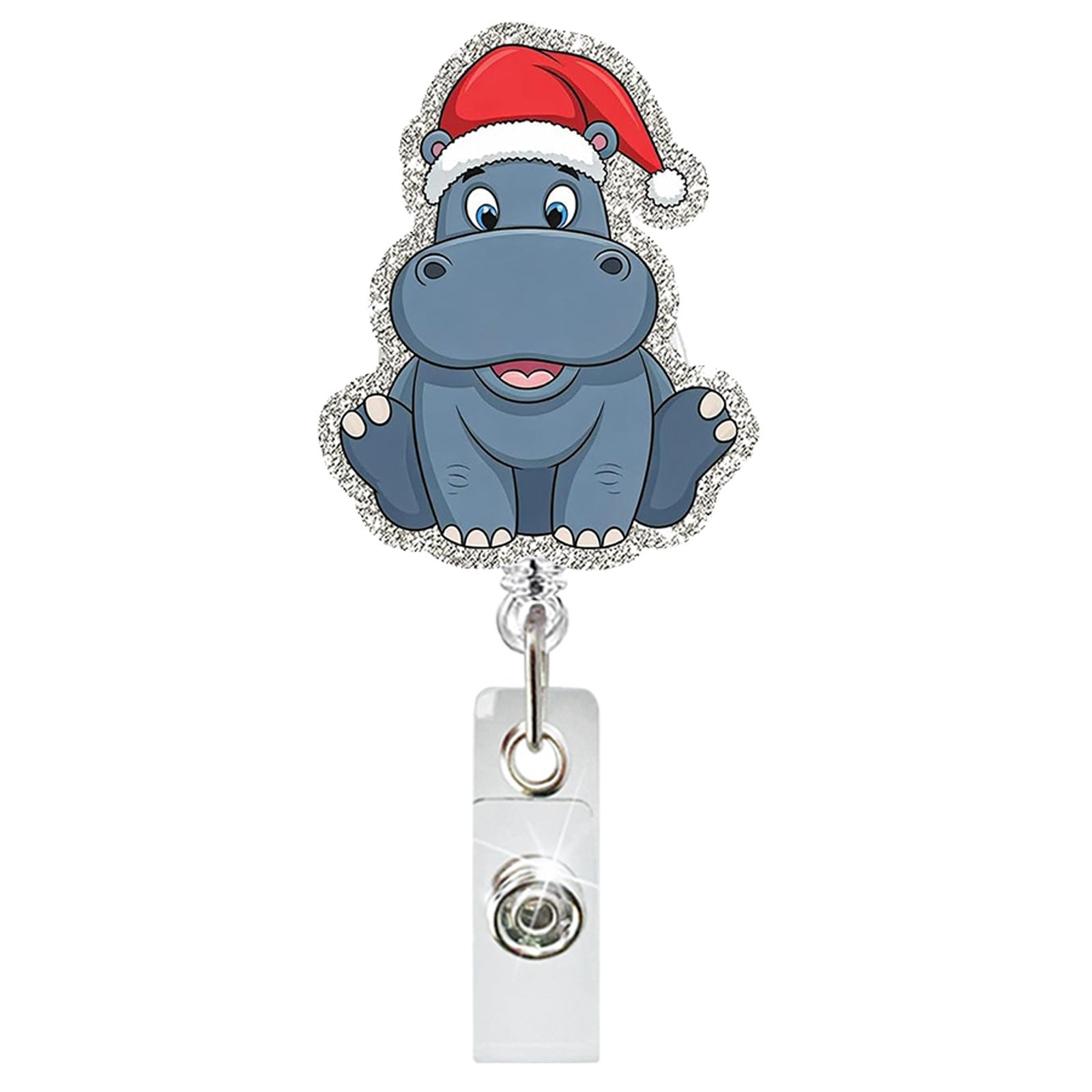 Wholesale Christmas Glitter Acrylic Cat Sloth Retractable Rotating Badge Keychain ACC-KC-QiDing030