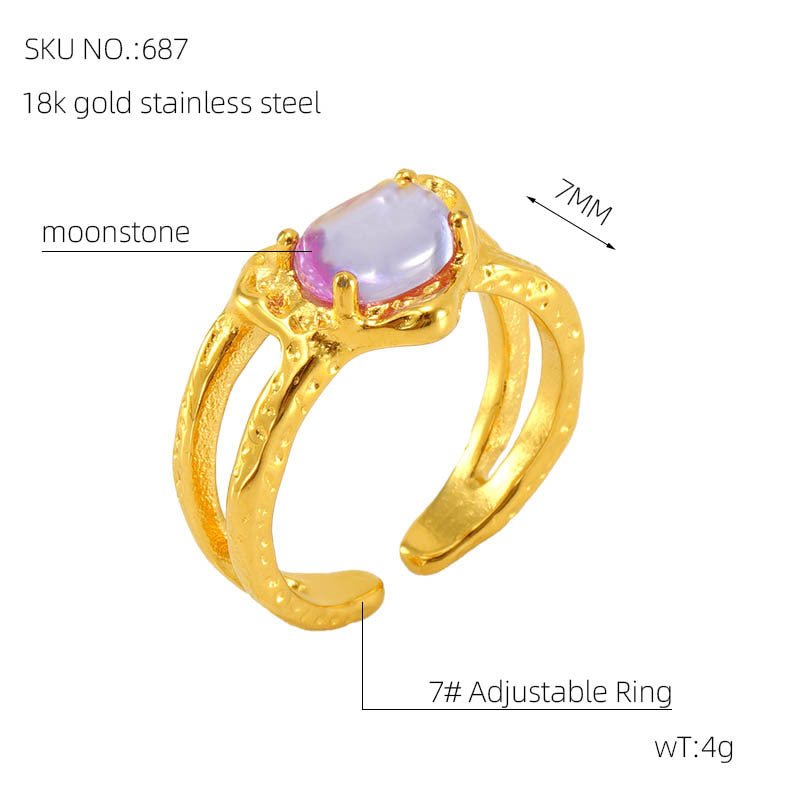 Wholesale Vintage Titanium Steel Moonstone Band Adjustable Ring Stainless Steel ACC-RS-ZhongXin003