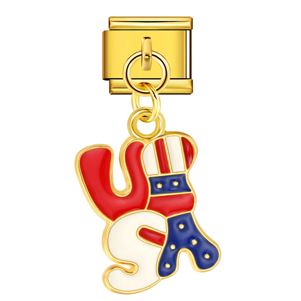 Wholesale Italian Charm Bracelet 9mm DIY Independence Day   Creative Stainless Steel Composable Bracelet