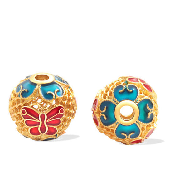 Wholesale S925 sterling silver ancient method sand gold dripping oil burning blue spacer beads