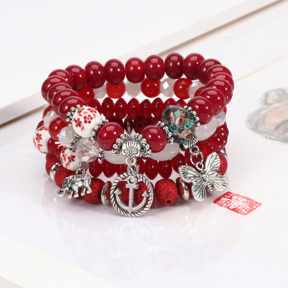 Wholesale Bohemian Butterfly Anchor Elephant Pendant Multilayer Bracelet Layered Bracelet Set ACC-BT-XinY003