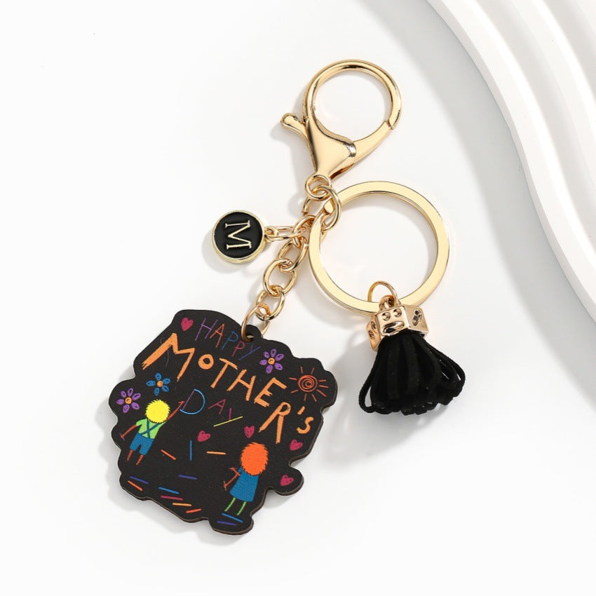 Wholesale  wooden  Mother's Day letter tassel keychain