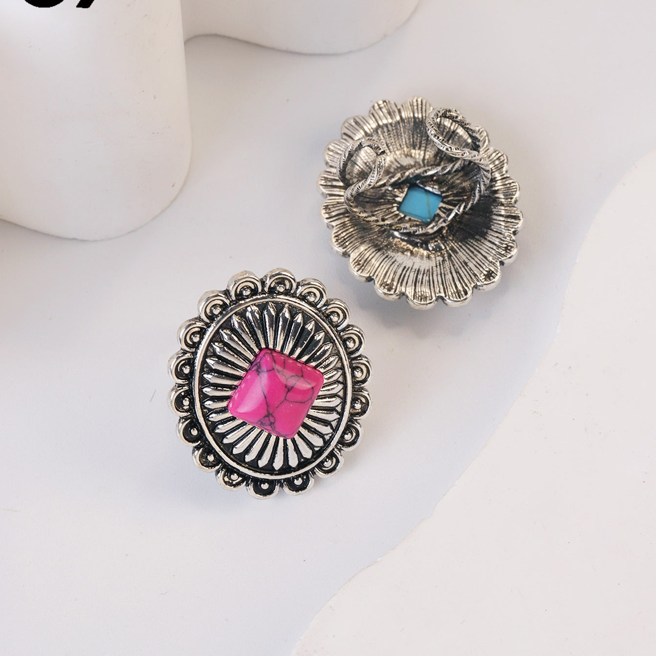 Wholesale Zinc Alloy Inlay Flower Ring Set Retro Ethnic Style Fashion Accessory for Women Gift
