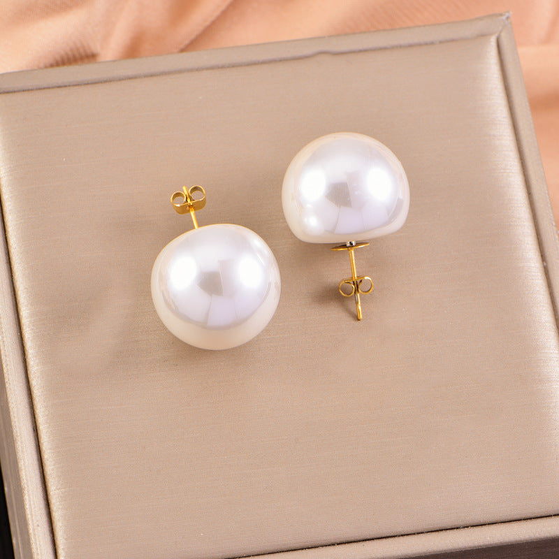 Wholesale Titanium Steel full diamond round pendant mid-length flower earrings