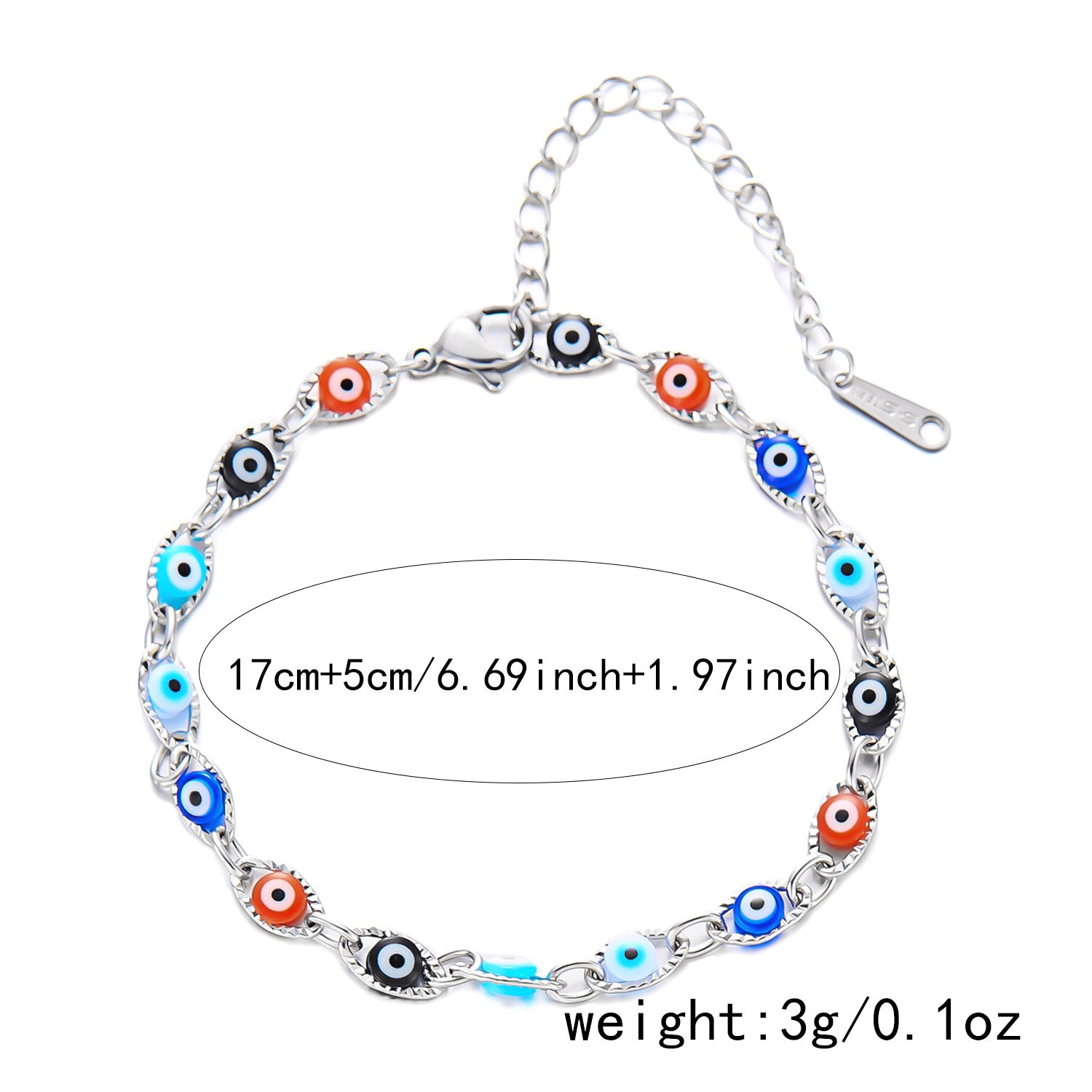 Wholesale Color Blue Devil's Eye Oil Drop Chain Bracelet Stainless Steel Bracelet Necklaces