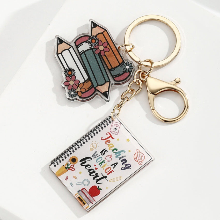 Wholesale  Graduation Season and School Season Acrylic Book Pencil Keychain Pendant Bow Pencil Keychain Pendant