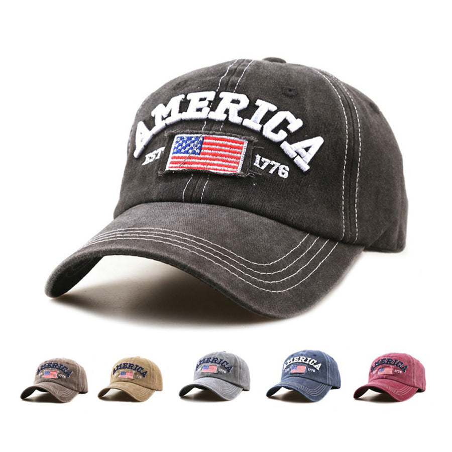 Wholesale Trendy American Flag Embroidered Baseball Cap,  Solid Black Unisex Sun Protection Hat,  Fashion Boutique Resale Gift