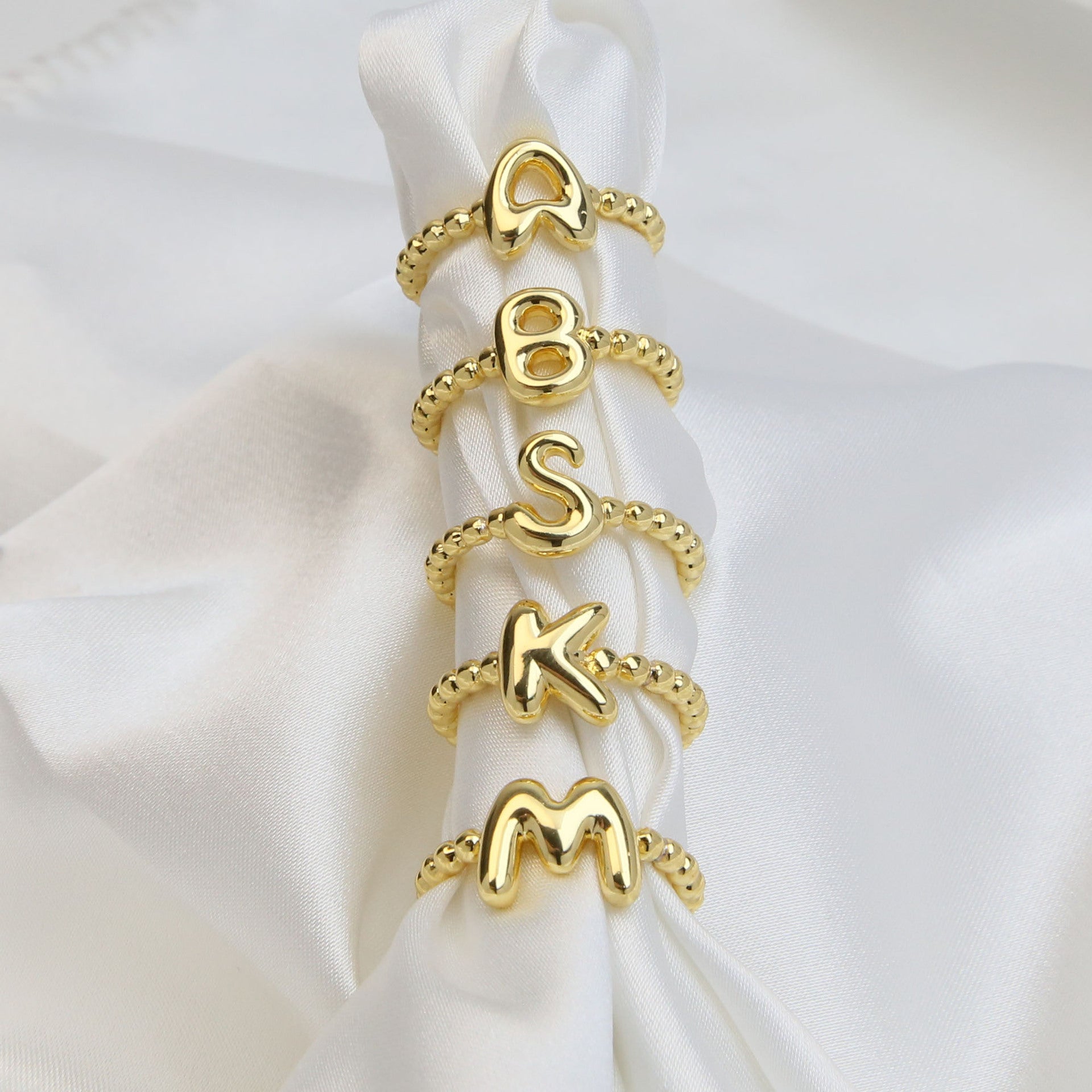 Wholesale  18k Golden Glaze Brass Bubble Balloon Letter  26 Ring