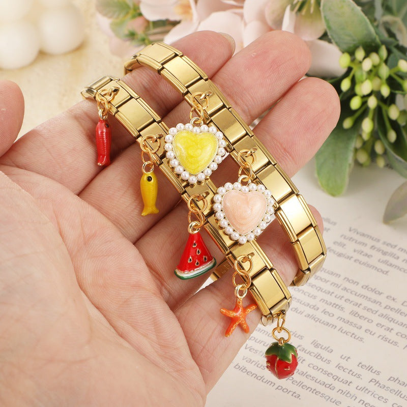Wholesale Fruit Heart Star Pendant DIY Bracelet Charm Stainless Steel Gold Tone Jewelry Accessory