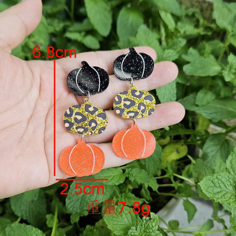 Wholesale Acrylic Plaid Leopard Pumpkin Earrings Fashion Jewelry Accessory for Autumn
