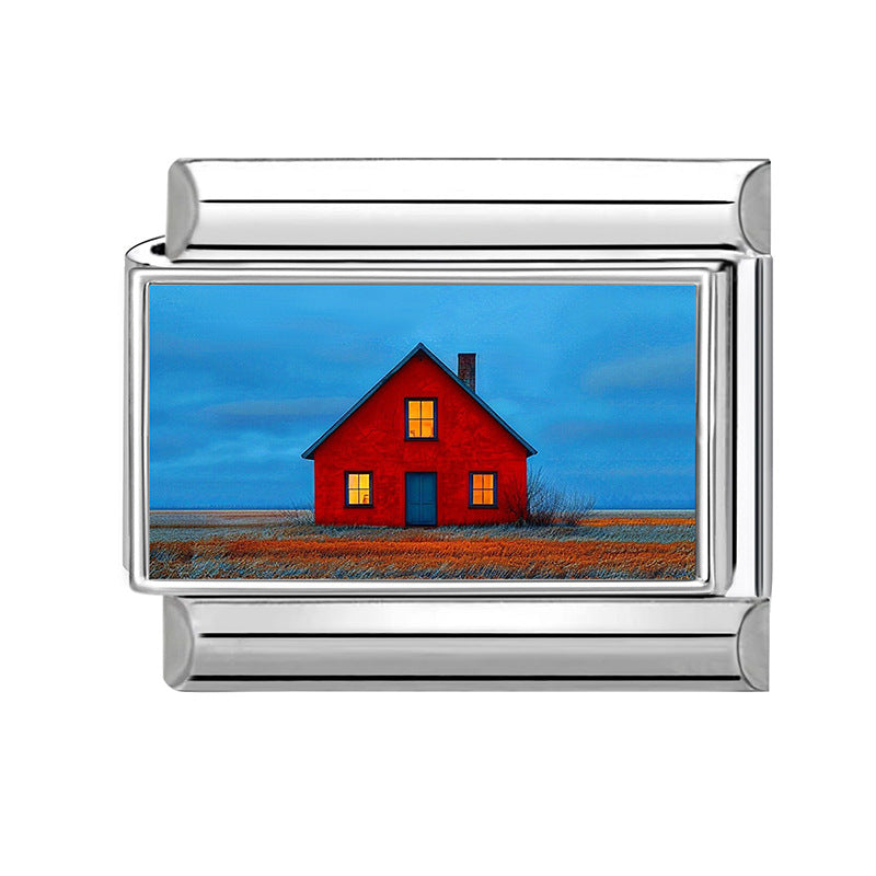 Wholesale Italian Style Landscape DIY Bracelet Charms Stainless Steel Jewelry Making Accessory