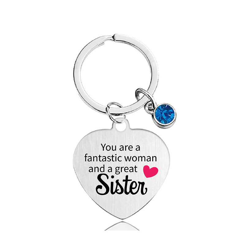 Wholesale Color Printed Blue Diamond Family Affection Inspirational Gift Metal Keychain Creative Keychain ACC-KC-Ganggu022