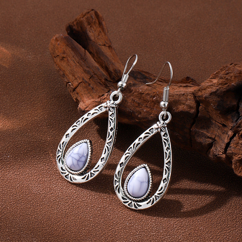 Wholesale Bohemian White Turquoise Water Drop Alloy Earrings