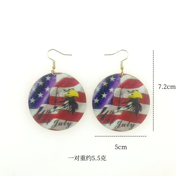 Wholesale American Independence Day Sunflower Heart Print Wood Earrings ACC-ES-Yinx004