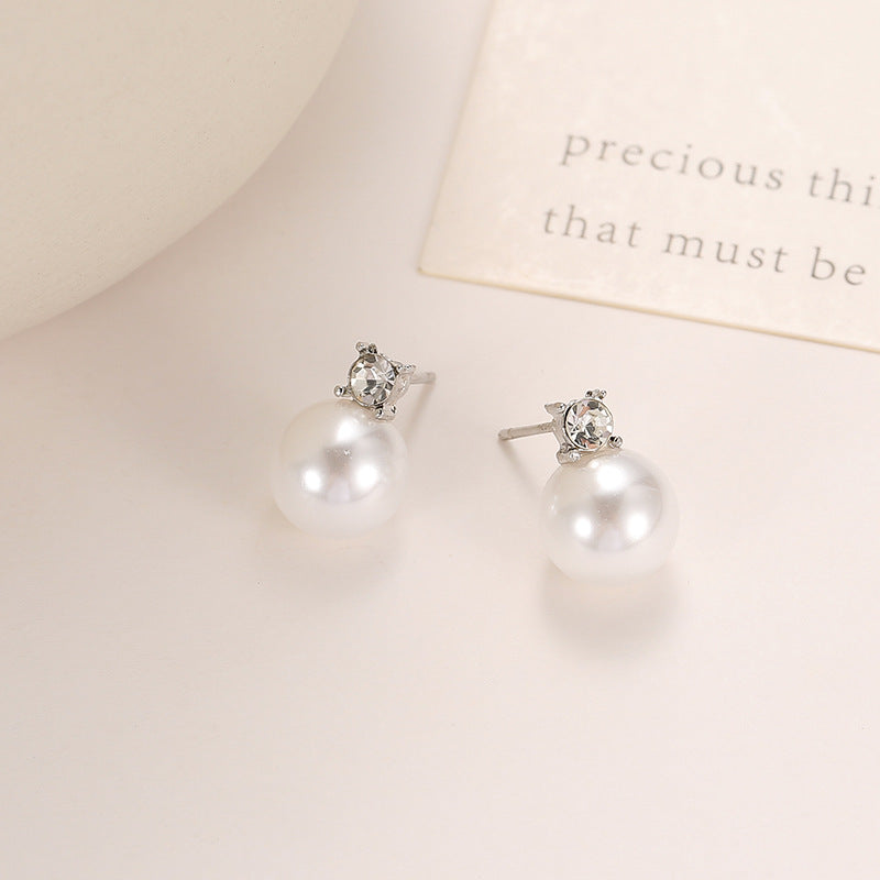 Wholesale Zircon Pearl Earrings 925 Silver Needle Simple Retro Earrings