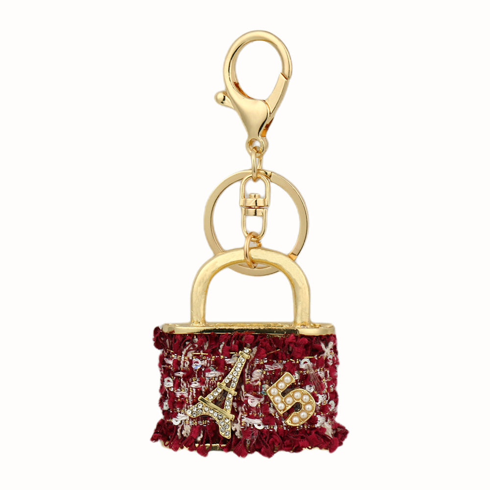Wholesale Creative Small Gift Korean Flannel ins Bag Keychain Lock Shape Pendant Metal Key Chain Hanging Cartoon
