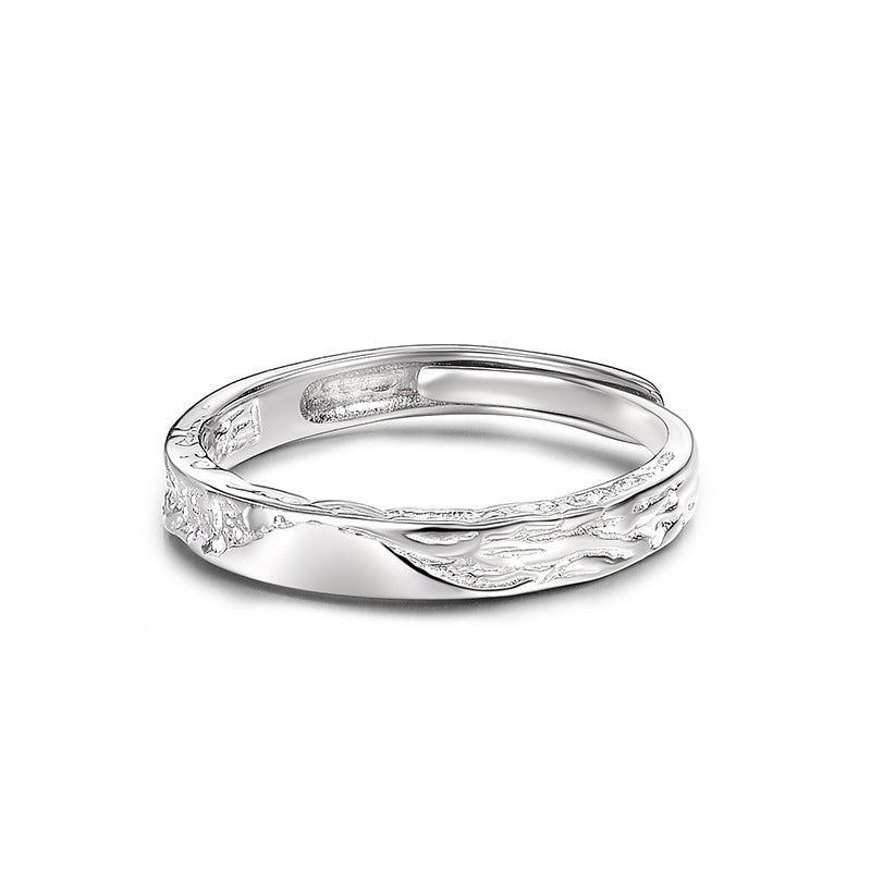 Wholesale 999 Silver Lava Texture Couple Ring Set Stylish His And Hers Jewelry Gift For Everyday Wear