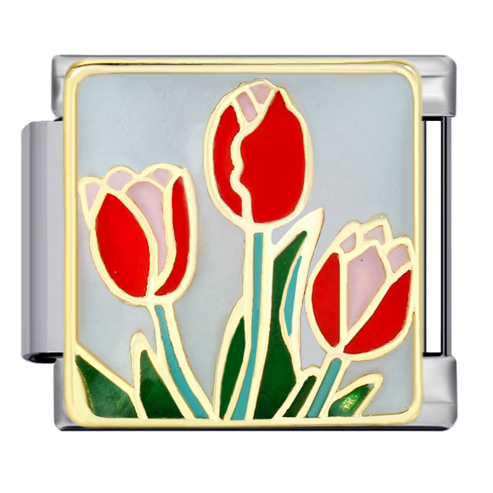 Wholesale Italian Module Bracelet Stainless Steel Welding Gold Plated Oil Drop DIY Charms