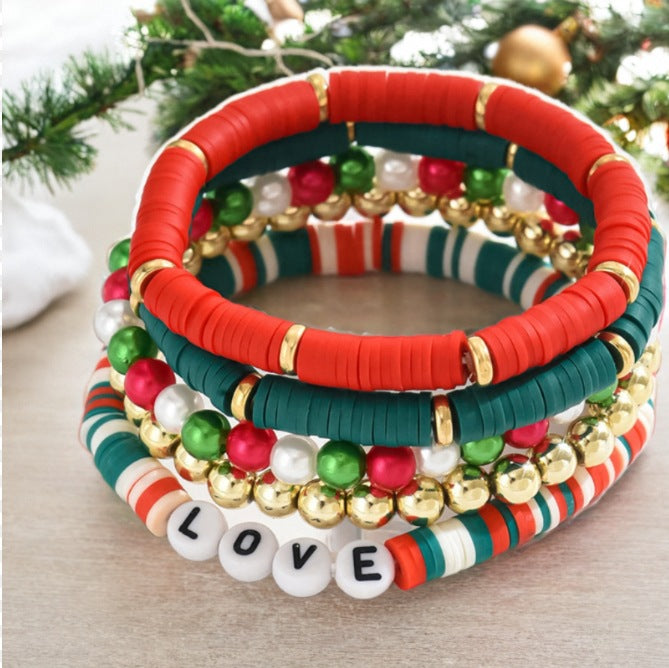 Wholesale  Christmas Flag Soft Clay Bracelet suit