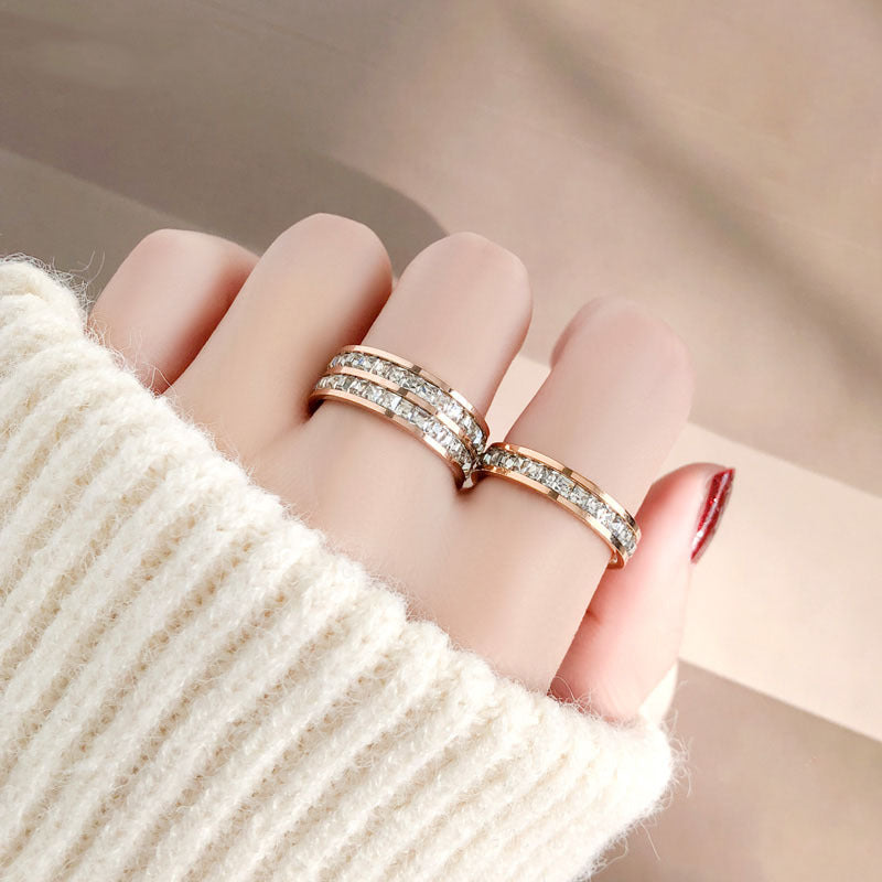 Wholesale Starry Sky Titanium Steel Rings Double Row Diamond Light Luxury Rings ACC-RS-YuXi001