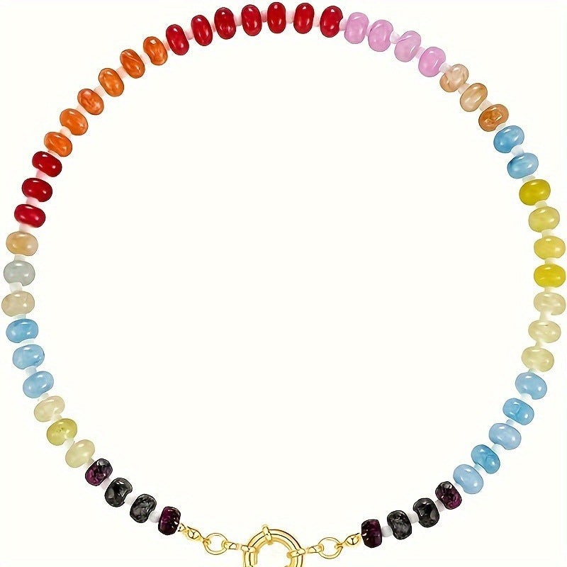 Wholesale Bohemian Style Mixed Color Natural Stone Abacus Beads  Necklace Clavicle Chain