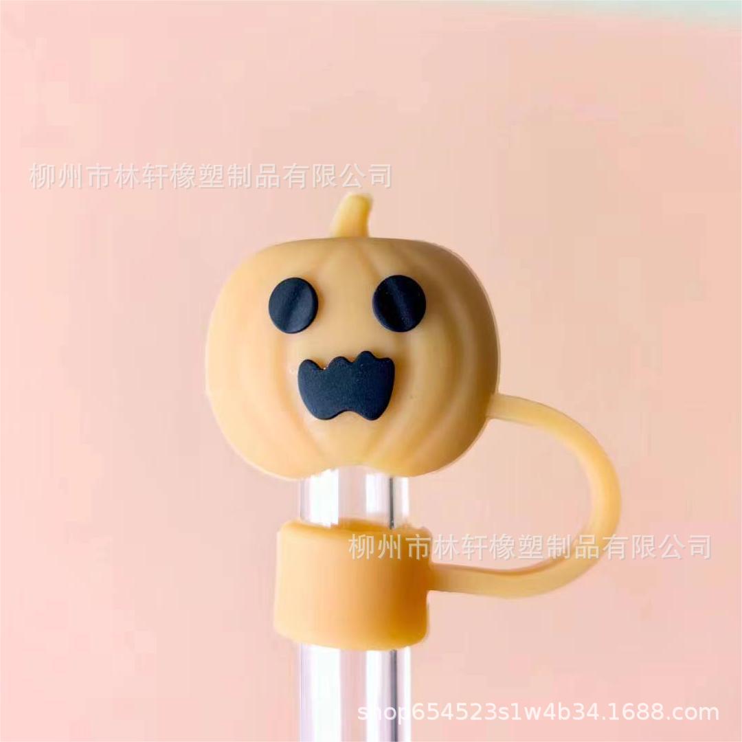 Wholesale  10mm Halloween Creative Cartoon Sports PVC Soft Straw Tube Cap