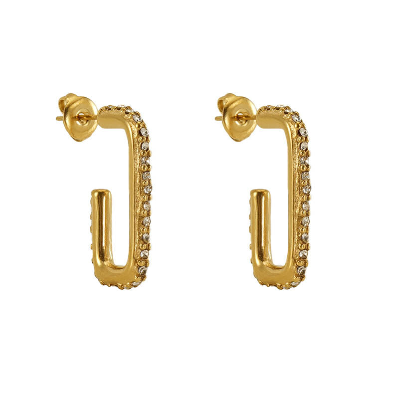 Wholesale gold-plated zircon titanium steel earrings