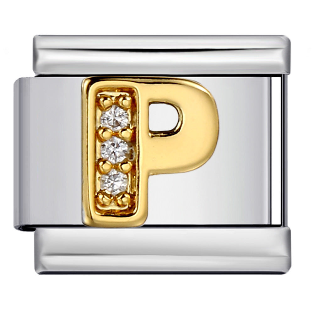 Wholesale  Italian module  stainless steel with diamond letters DIY bracelet