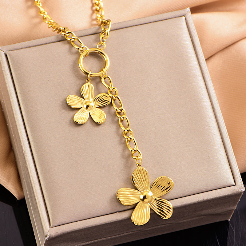 Wholesale  stainless steel long tassel necklace round brand flower necklace