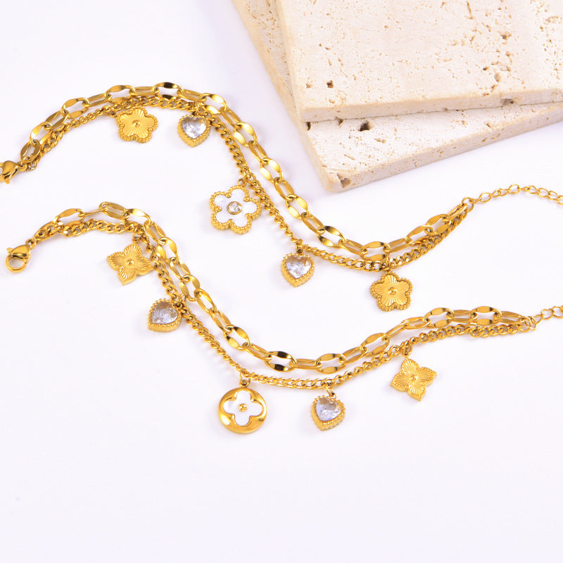 Wholesale Titanium Steel Bracelet Bow Star Moon Love Diamond Double Layer Bracelet