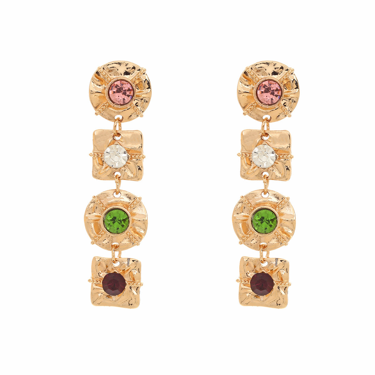 Wholesale Vintage Geometric Alloy Earrings Colorful Rhinestones Women Party Wear Jewelry Accessory