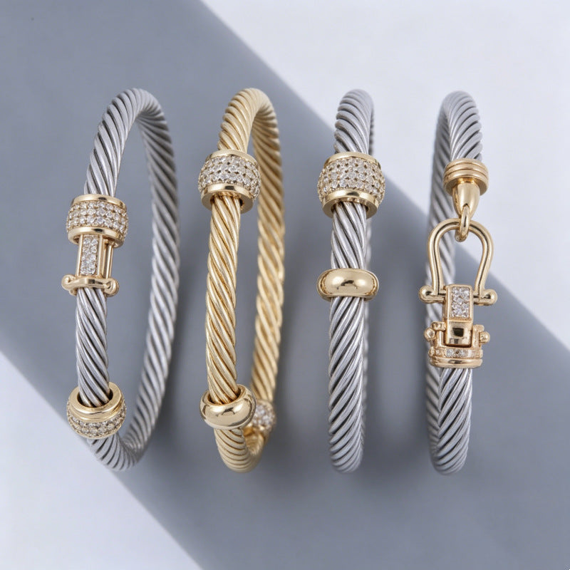Wholesale Geometric Stainless Steel Bracelet with Zircon - Trendy Everyday Wear Fashion Accessory