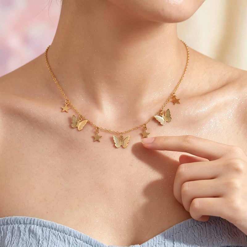 Wholesale Alloy Plated Butterfly Star Tassel Necklace Trendy Layering Jewelry Fashion Gift For Women Boutique Resale