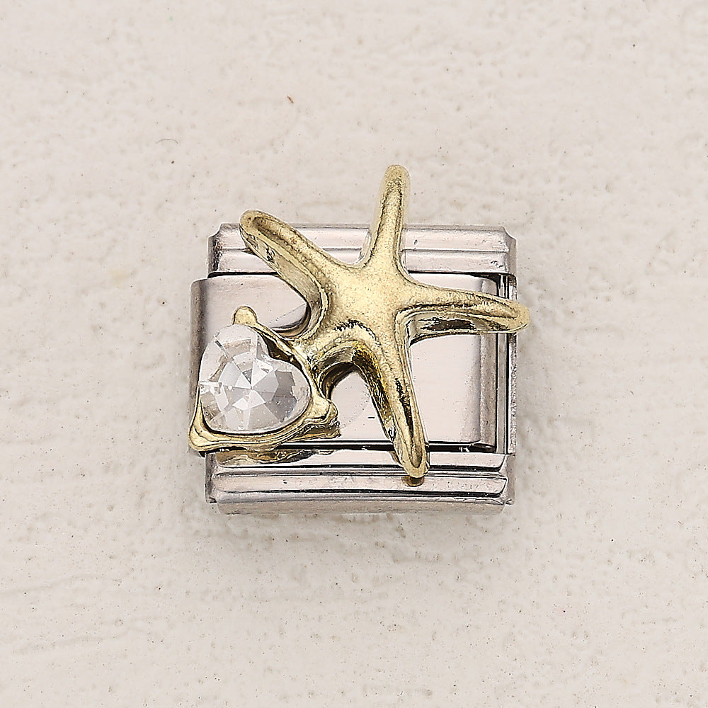 Wholesale 10pcs Italian Charm Bracelet 9mm DIY Splicing Clover Starfish Stainless Steel Composable Bracelet