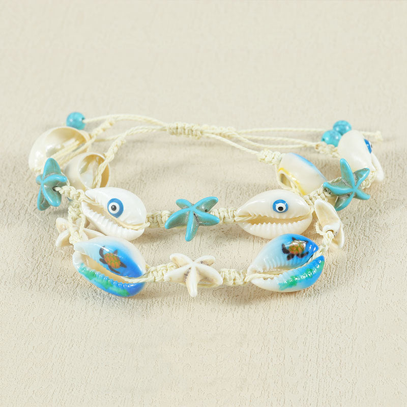 Wholesale  bohemian style natural shell starfish handmade woven bracelet