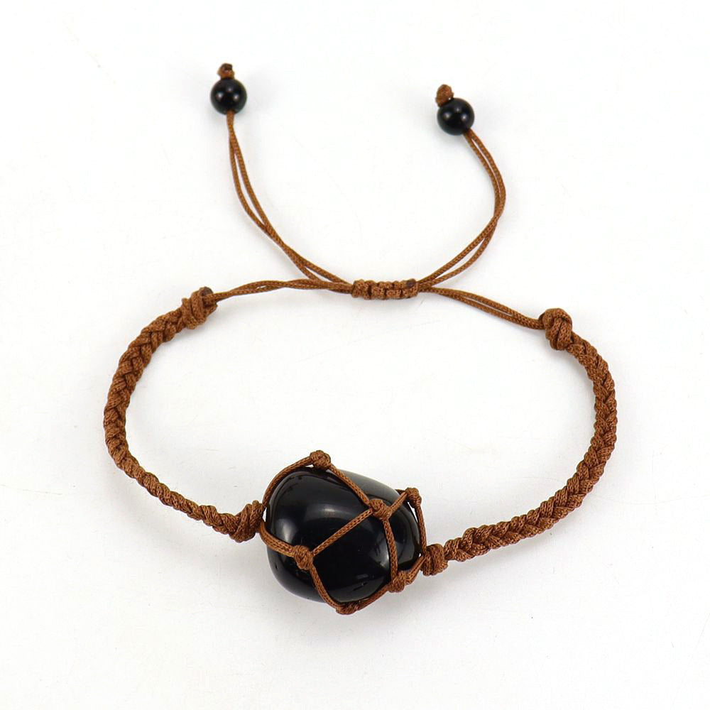 Wholesale Hand Woven Brown Jade Thread Crystal Amethyst Stone Net Pocket Bracelet ACC-BT-HanX003