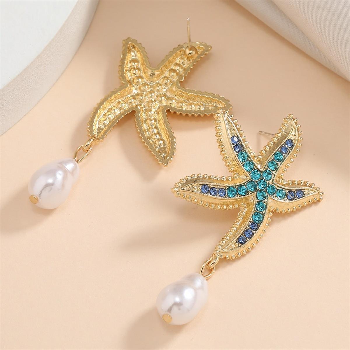 Wholesale Alloy Diamond Starfish Earrings  Pearl Earrings