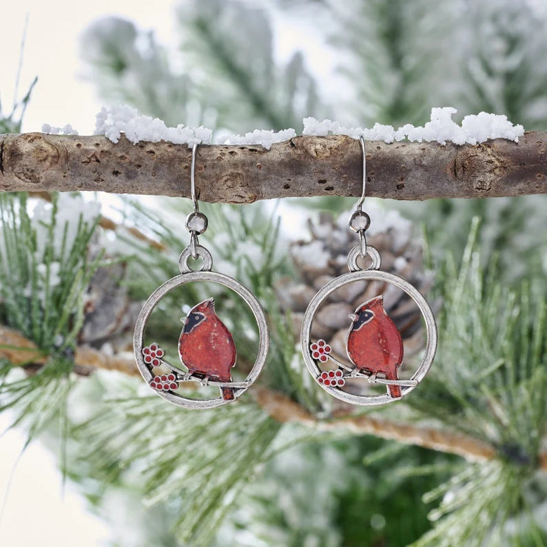 Wholesale Retro Red Bird Round Pendant Earrings,  Fashion Jewelry Accessory for Everyday or Party Wear