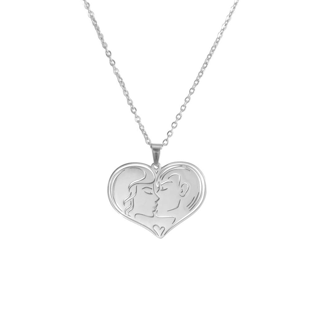 Wholesale  Stainless steel couple love kiss necklace Valentine's Day necklace