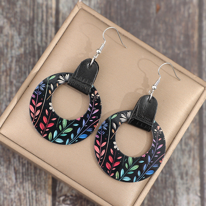 Wholesale Bohemian Retro Hollow Round Flower Acrylic Earrings