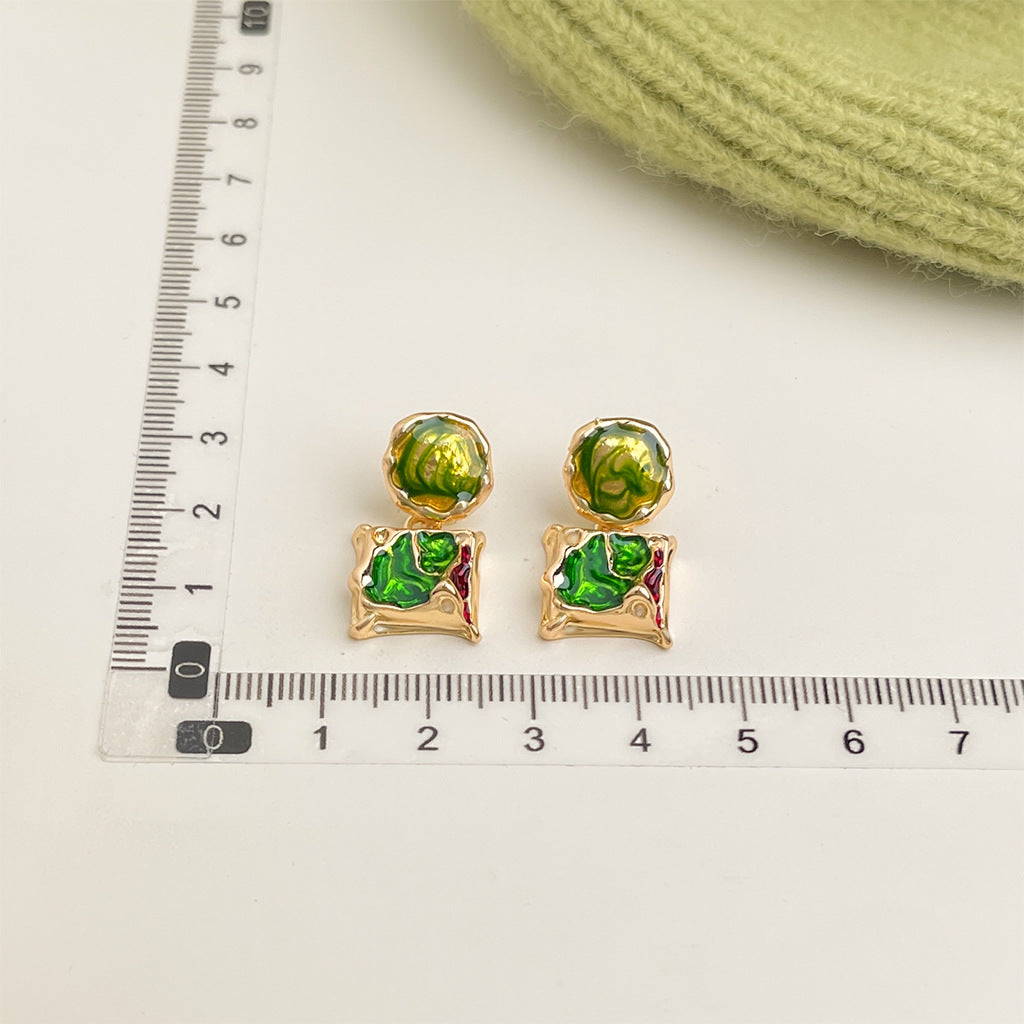 Wholesale Retro Green Oil Drop Flower Earrings