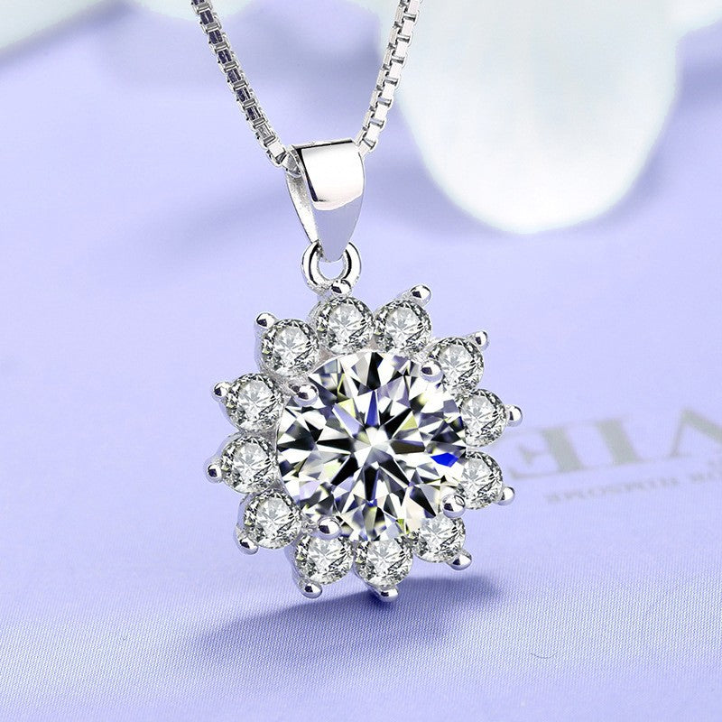 Wholesale S925 sterling silver snowflake pendant zircon sunflower full diamond necklace