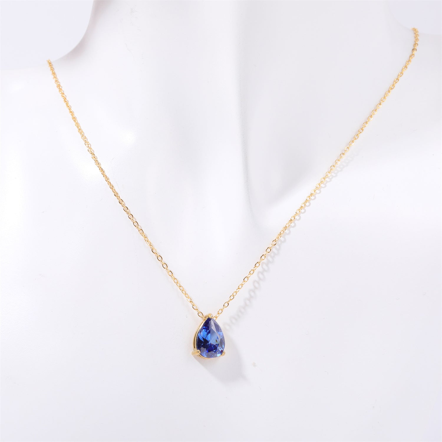 Wholesale 18k Gold Plated Titanium Steel Water Drop Zircon Twelve Birthstone Necklace
