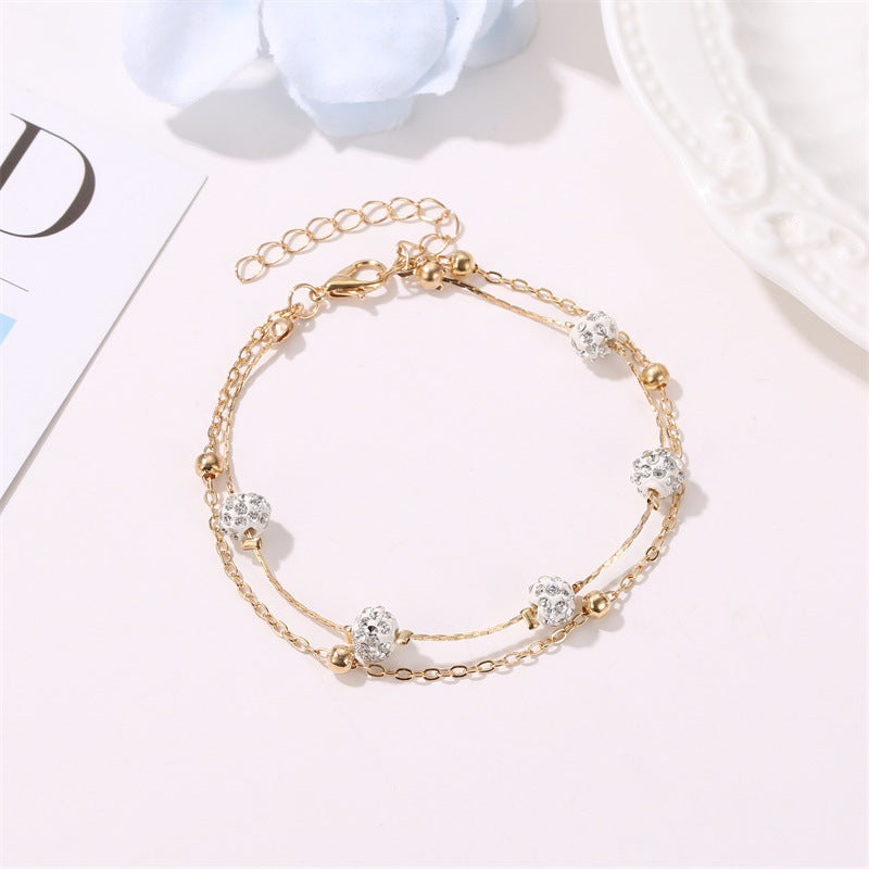 Wholesale Double-layer Shambhala diamond ball crystal anklet
