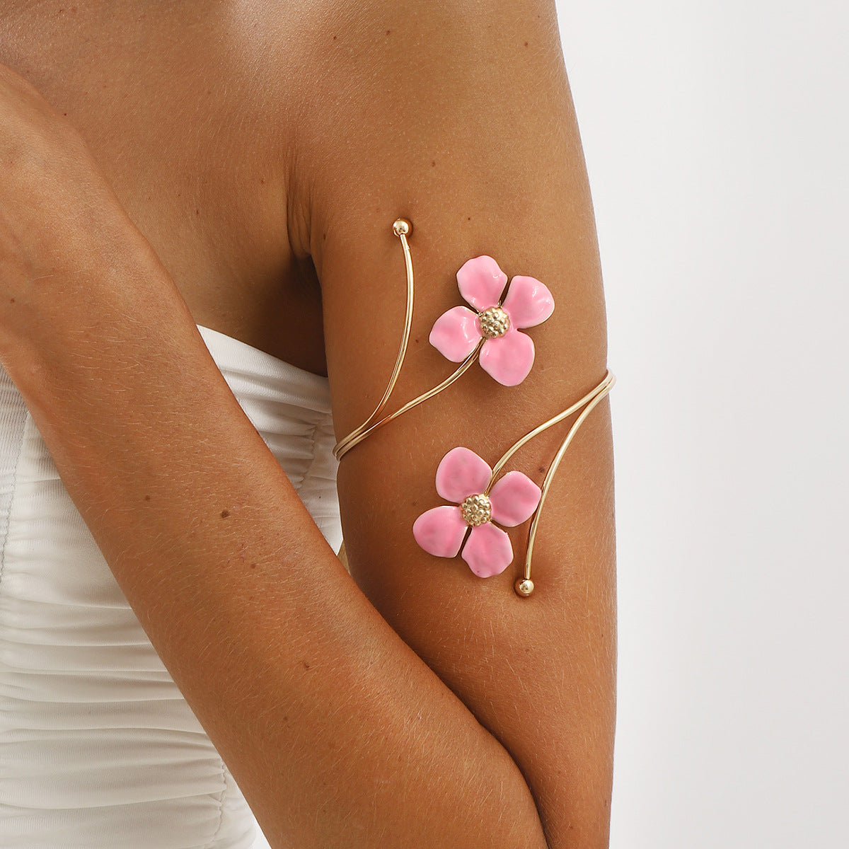 Bracciale all'ingrosso con fiori smaltati a doppia testa