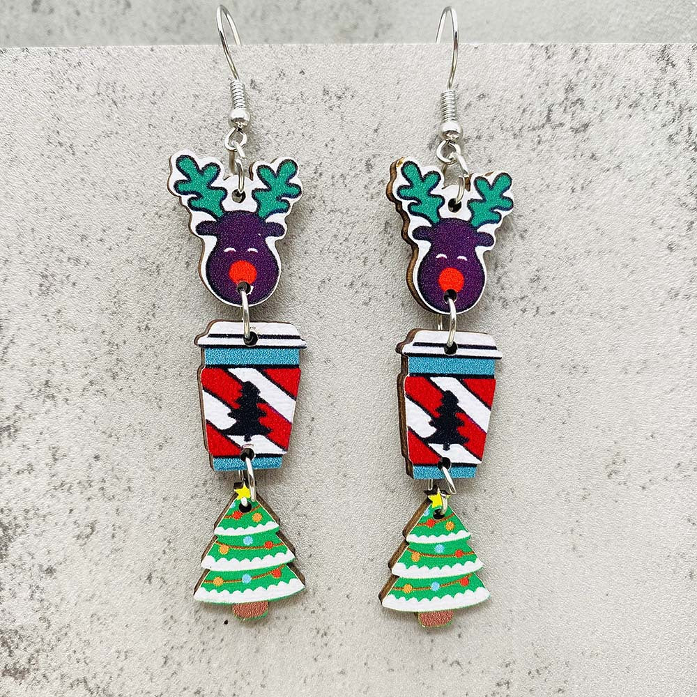 Wholesale Christmas Snowman Santa Claus Gift Wood Earrings ACC-ES-ChenY076