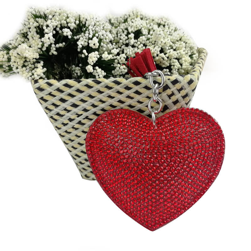 Wholesale flannel Diamond-embedded peach heart love keychain