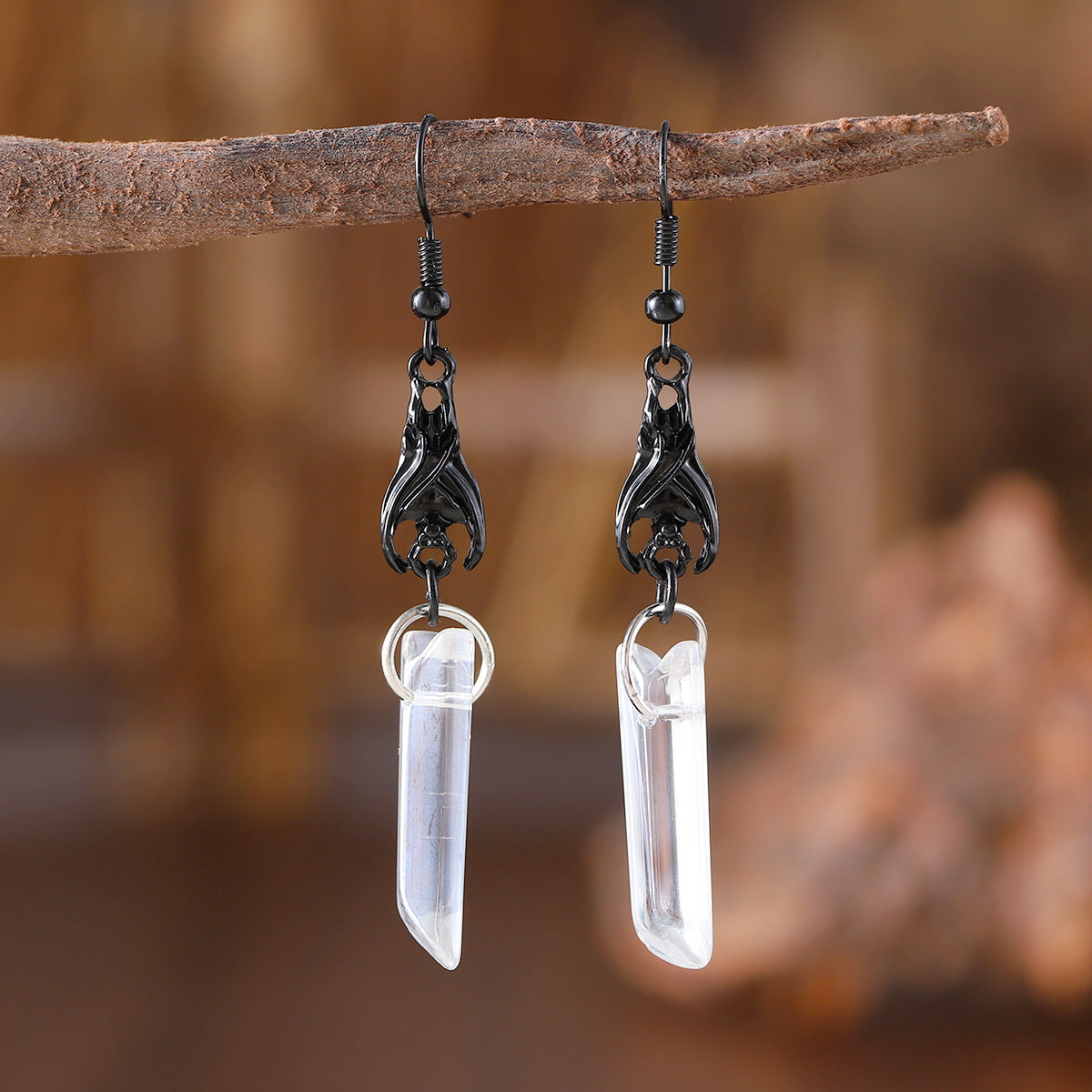 Wholesale Black Claw Hook Irregular Cylindrical Color Crystal Earrings