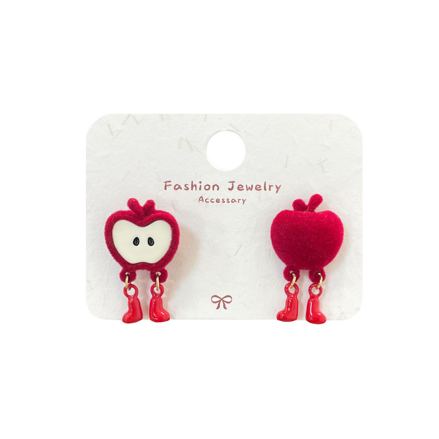 Wholesale flocked red apple funny earrings